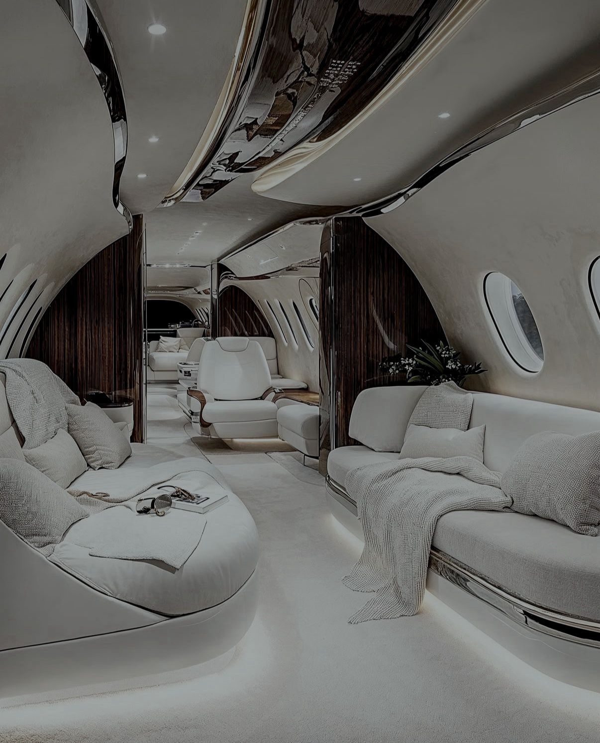 Private aircraft cabin reflecting the future of luxury mobility